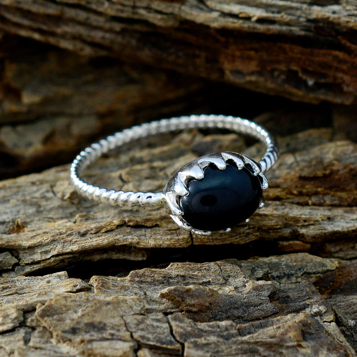 Black Onyx Solitaire American 925 Silver Black Gemstones Elegant Twist Ring Jewelry - Image 3
