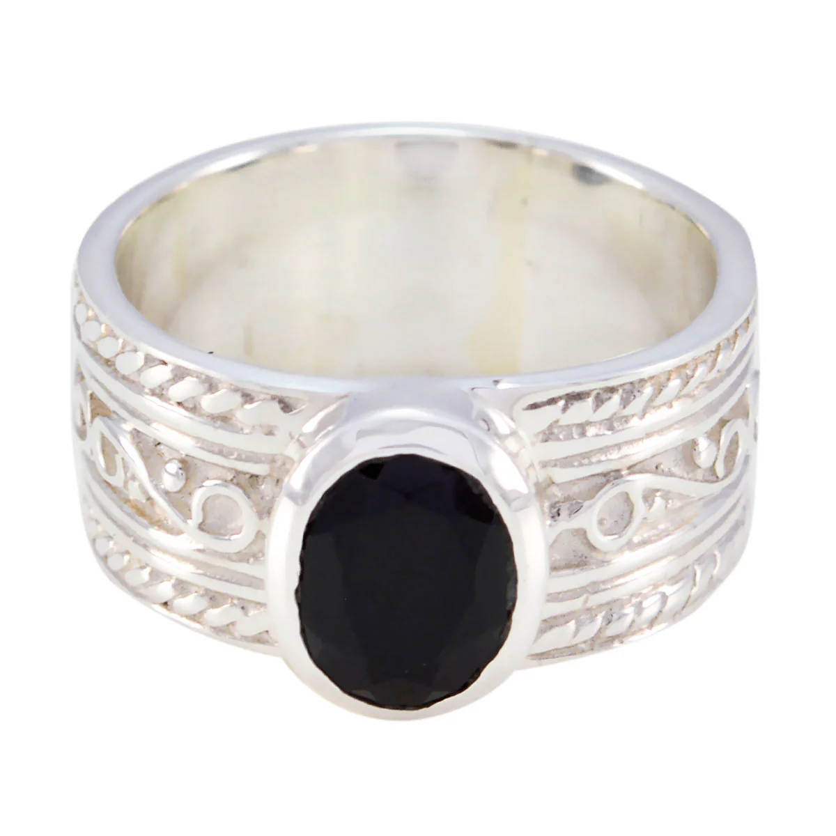 Black Onyx Solitaire Egyptian 925 Silver Black Gemstone Mid-weight Art Deco Ring Jewelry - Image 3