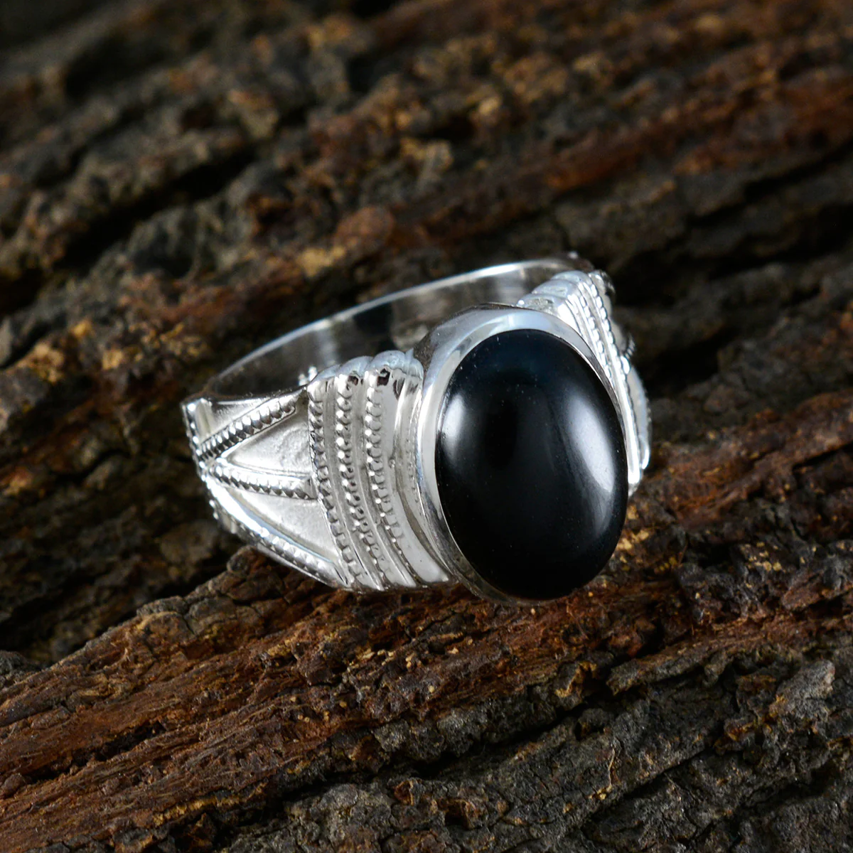 Black Onyx Solitaire Egyptian Silver Black Gemstones Essential Trendy Ring Jewellery - Image 3