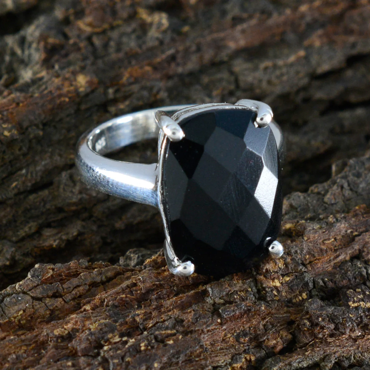 Black Onyx Solitaire French 92.5 Silver Black Gems Minimal Cultural Ring Jewelry - Image 3