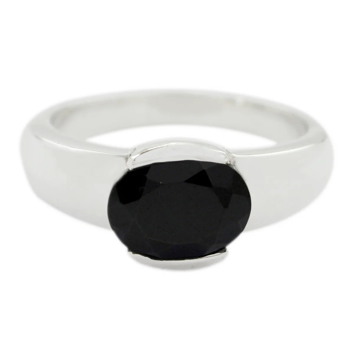 Black Onyx Solitaire French Sterling Silver Black Gemstone Mid-weight Fairytale Ring Jewelry