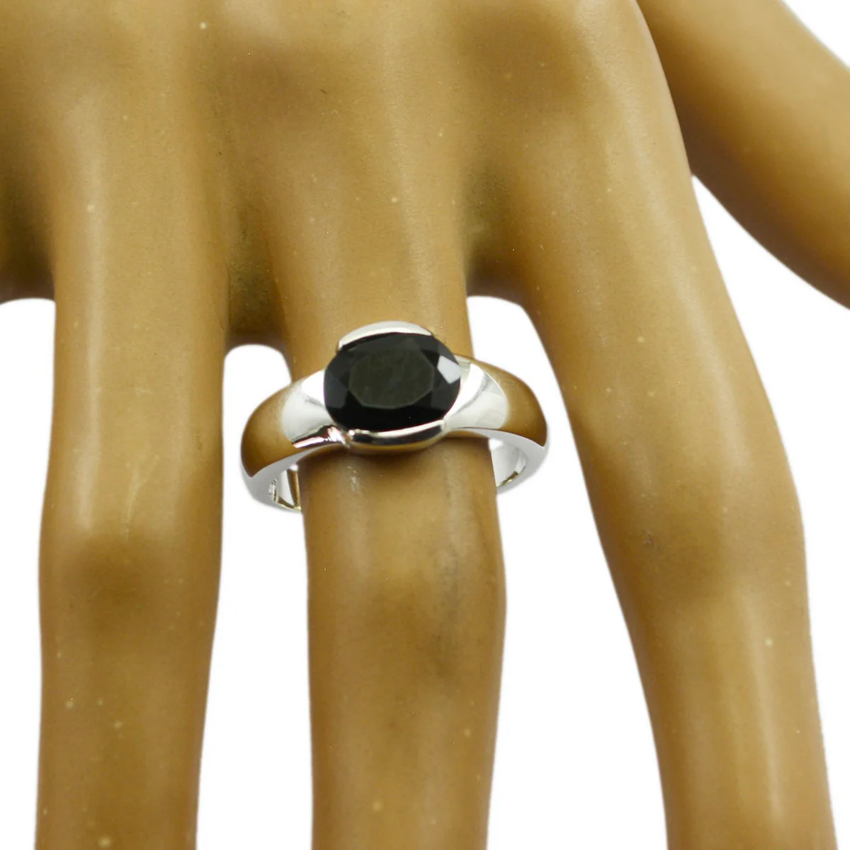 Black Onyx Solitaire French Sterling Silver Black Gemstone Mid-weight Fairytale Ring Jewelry - Image 3