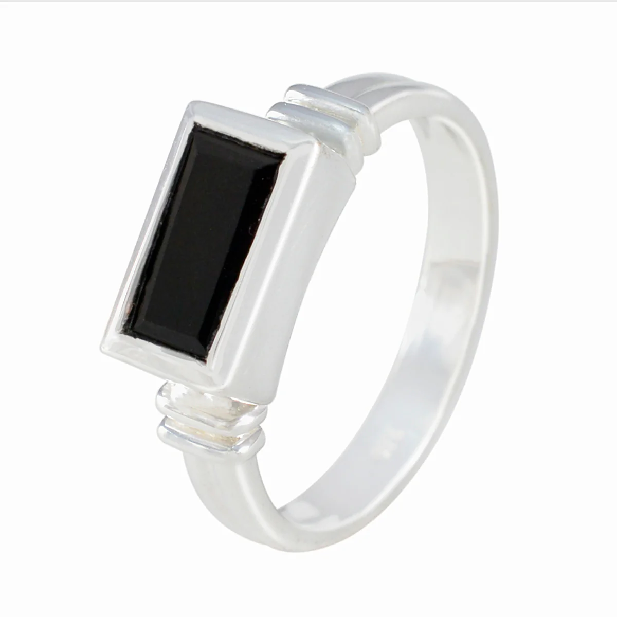 Black Onyx Solitaire German 92.5 Silver Black Gemstones Minimal Contemporary Ring Jewelry - Image 2