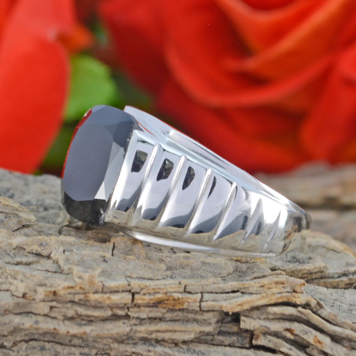 Black Onyx Solitaire German Silver Black Gemstones Versatile Armor Ring Jewelry - Image 3