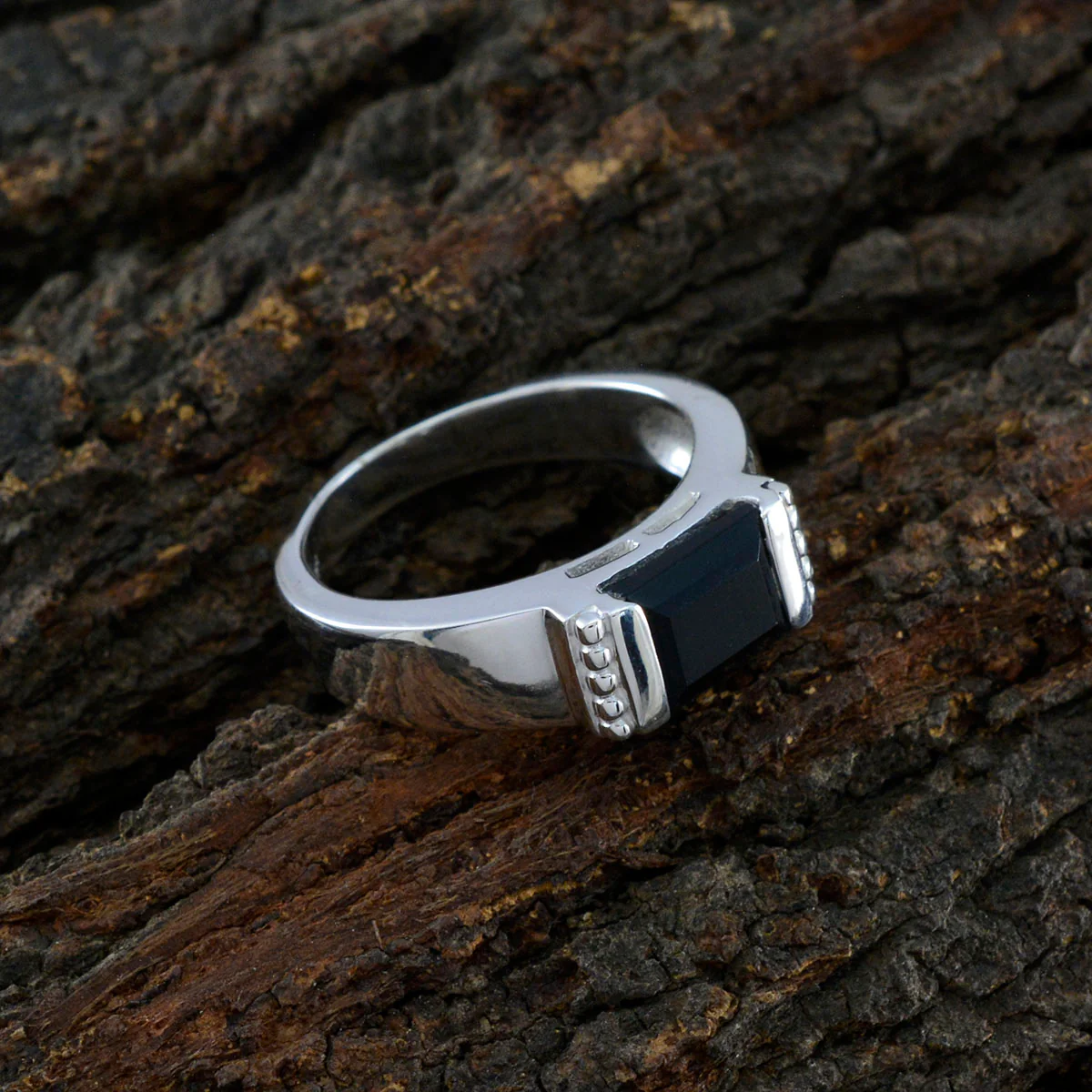 Black Onyx Solitaire Indian Silver Black Gems Classic Romantic Ring Jewellery - Image 3