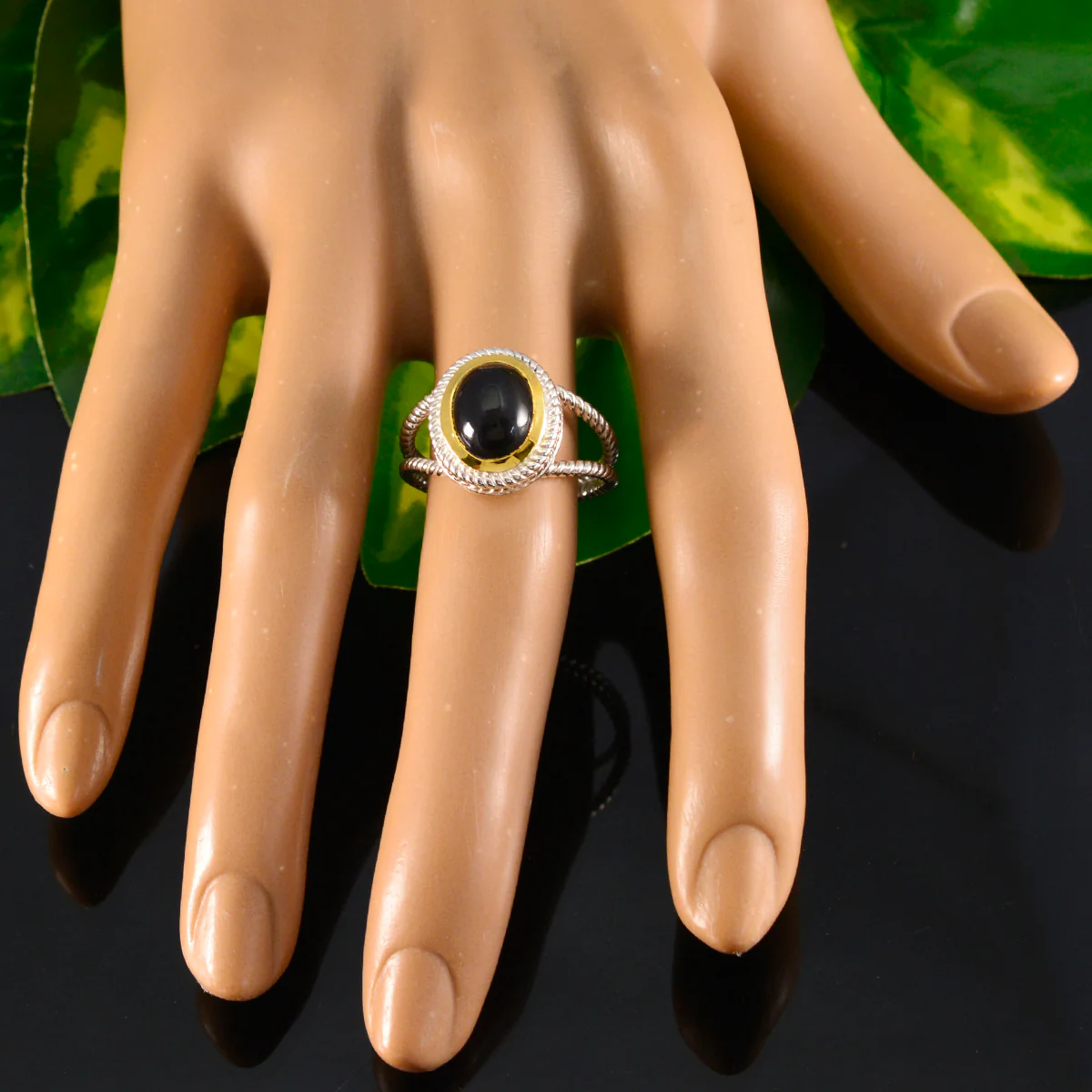 Black Onyx Solitaire Italian 925 Sterling Silver Black Gemstones Classic Rope-Wire Ring Jewellery - Image 5