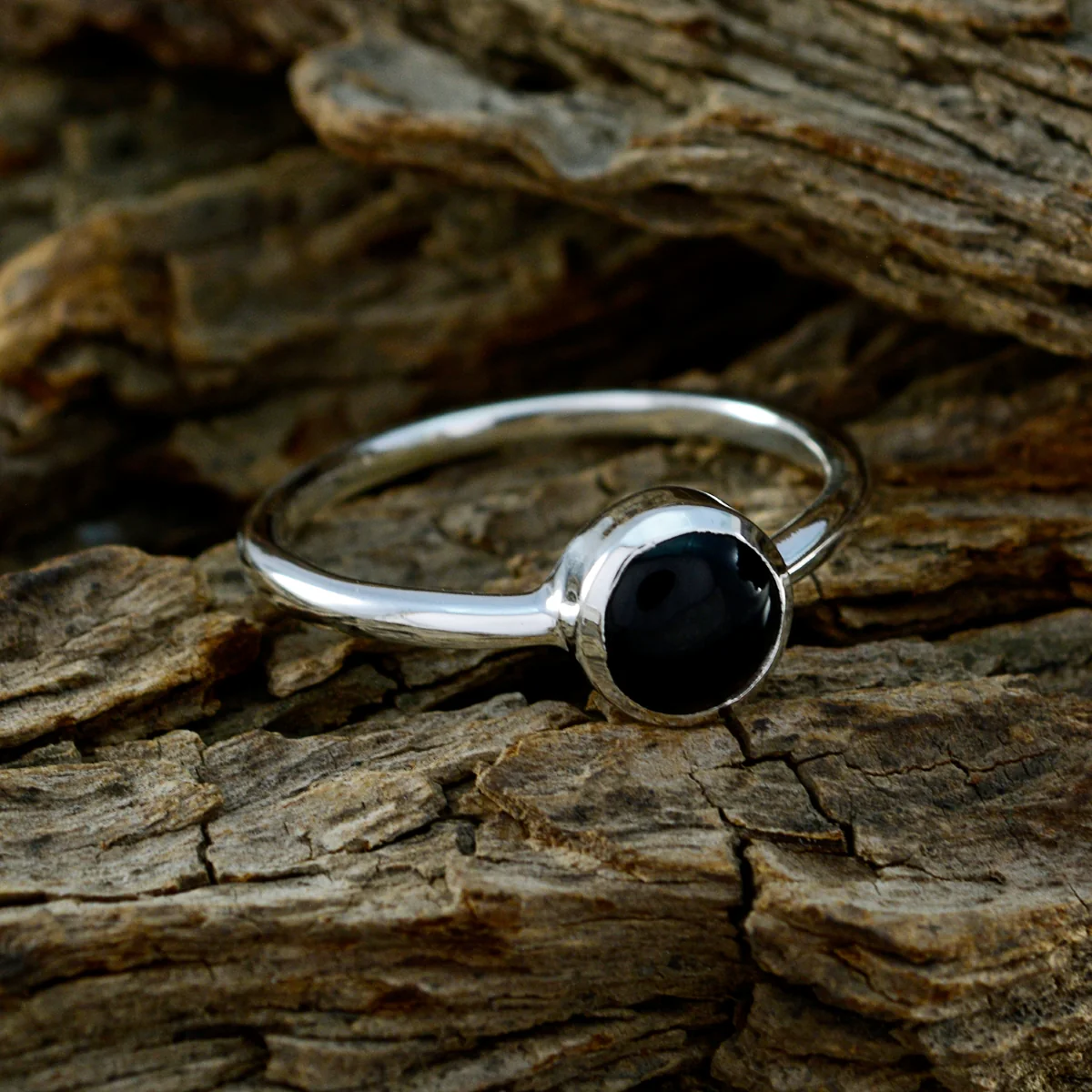 Black Onyx Solitaire Japanese 925 Silver Black Gemstone Dainty Feminine Ring Jewelry - Image 3