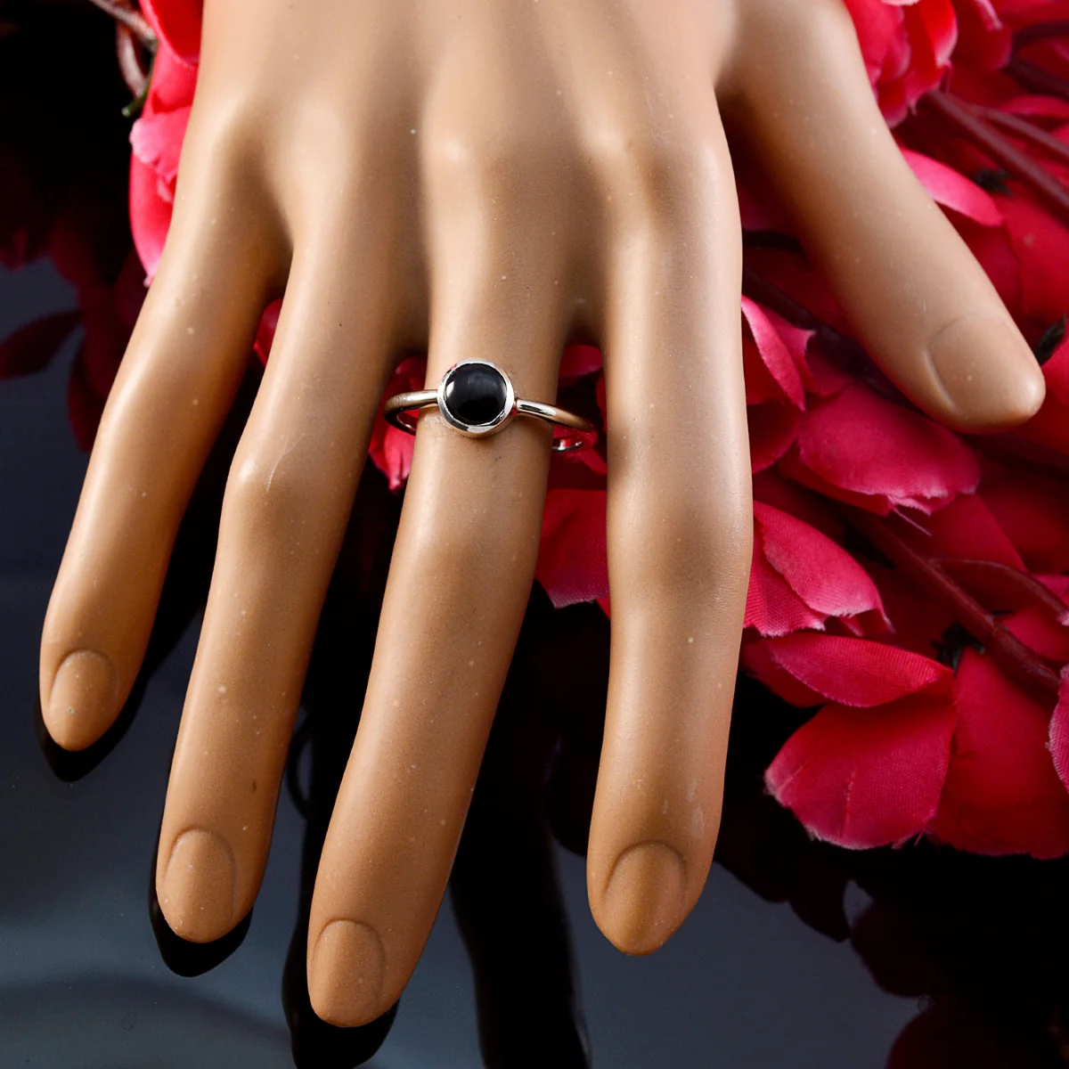 Black Onyx Solitaire Japanese 925 Silver Black Gemstone Dainty Feminine Ring Jewelry - Image 5