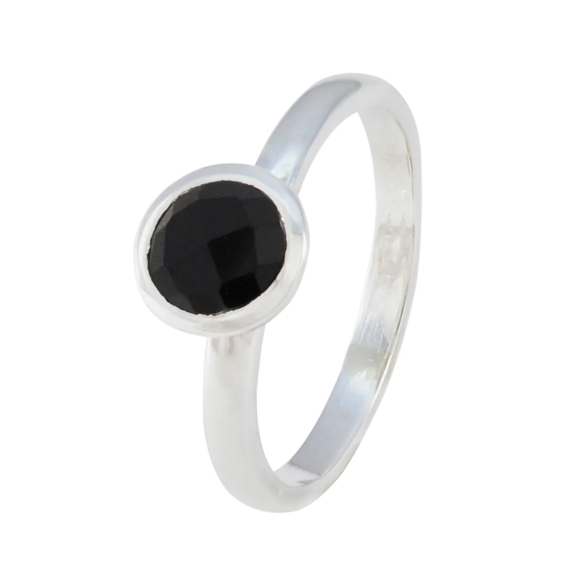 Black Onyx Solitaire Japanese Sterling Silver Black Gems Dainty Contemporary Ring Jewellery - Image 2