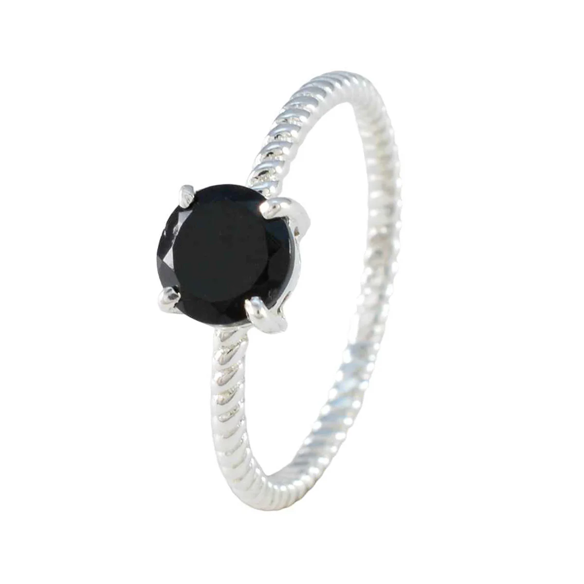 Black Onyx Solitaire Korean 92.5 Silver Black Gems Delicate Twist Ring Jewellery - Image 2