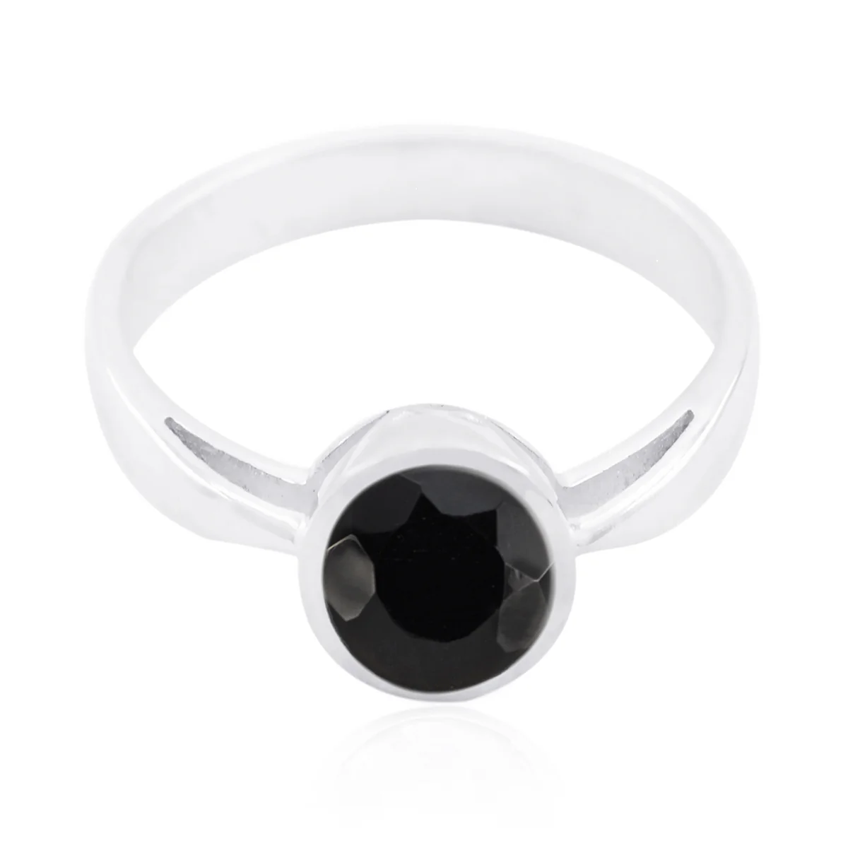 Black Onyx Solitaire Korean Silver Black Gemstones Whisper-thin Modern Ring Jewelry