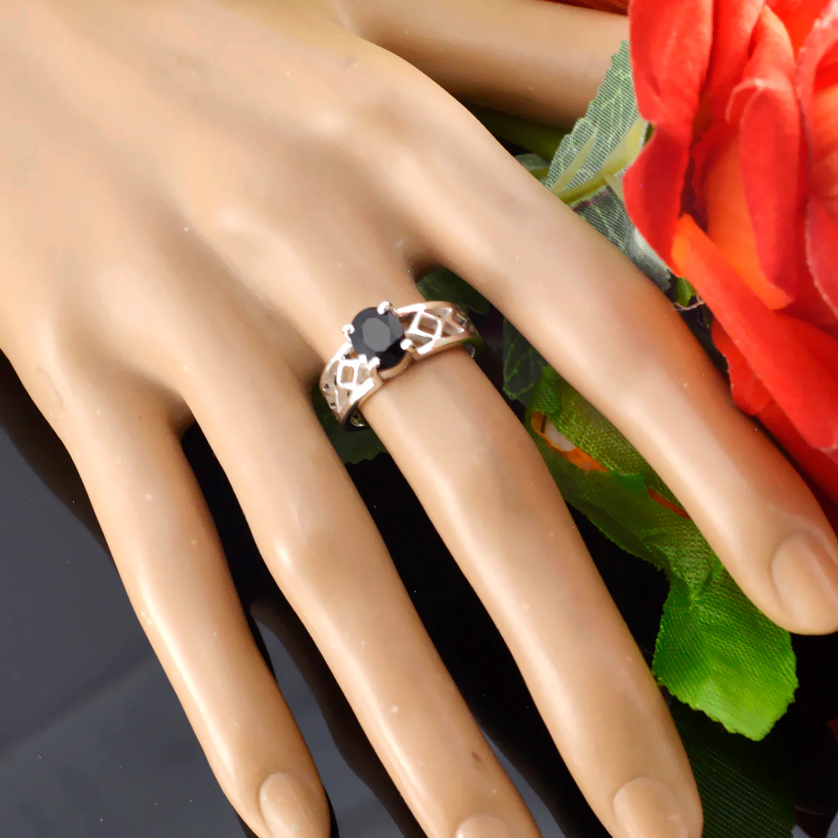 Black Onyx Solitaire Middle Eastern Silver Black Gemstone Slim Rope-Wire Ring Jewelry - Image 5
