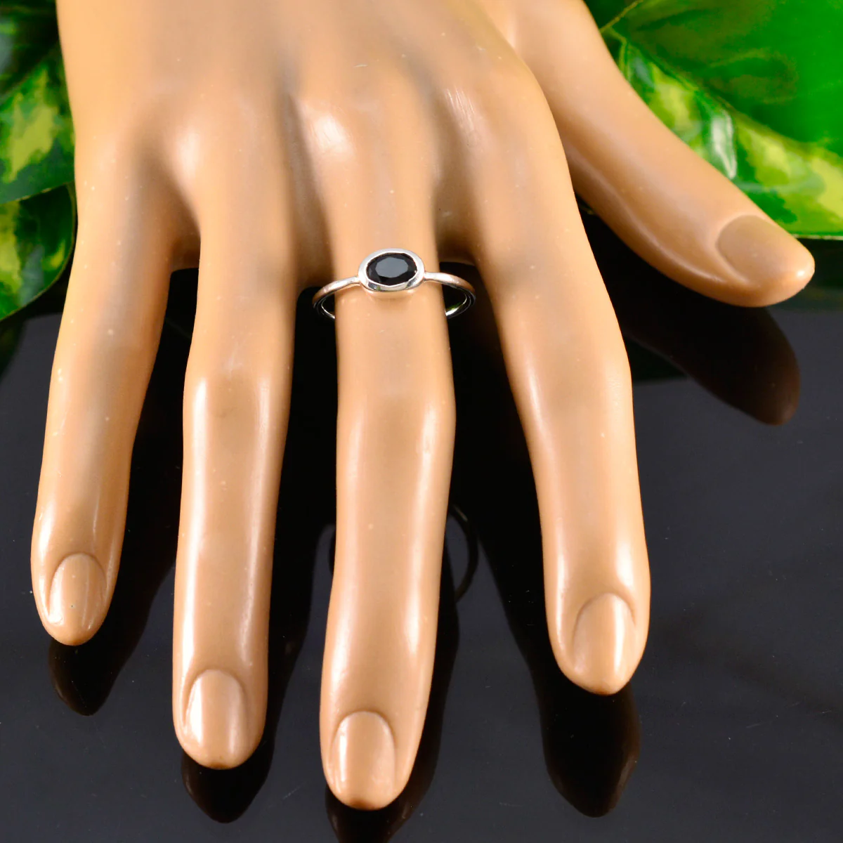 Black Onyx Solitaire Turkish Sterling Silver Black Gems Elegant Feminine Ring Jewellery - Image 5