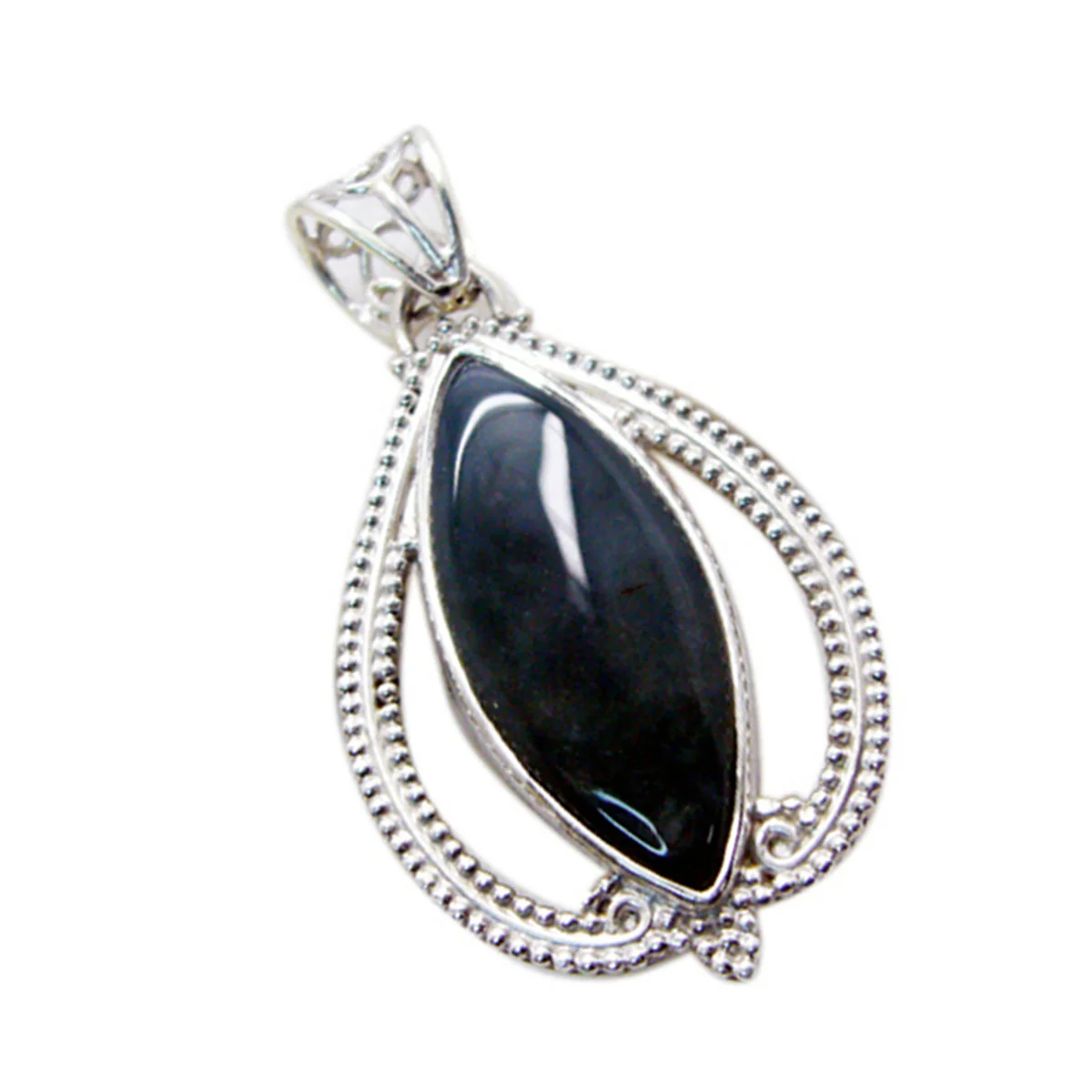 Black Onyx Statement Egyptian Sterling Silver Solitaire Alejandra Rope-Wire Black Pendant Jewellery - Image 2