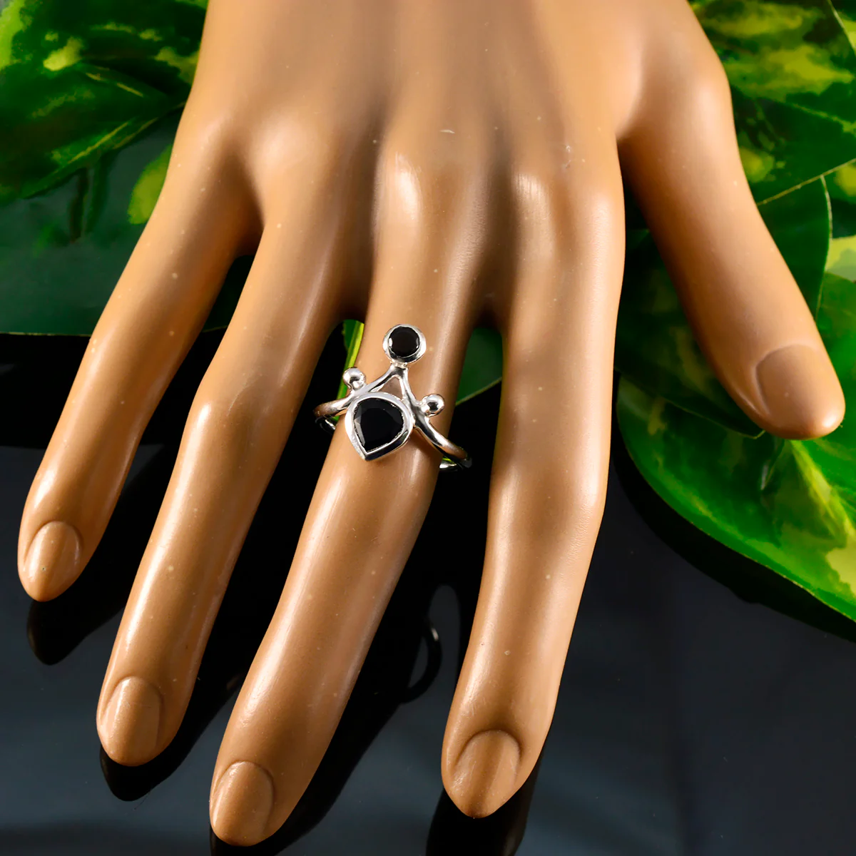 Black Onyx Toi et Moi German 925 Silver Black Gemstone Tiny Boho Ring Jewelry - Image 5
