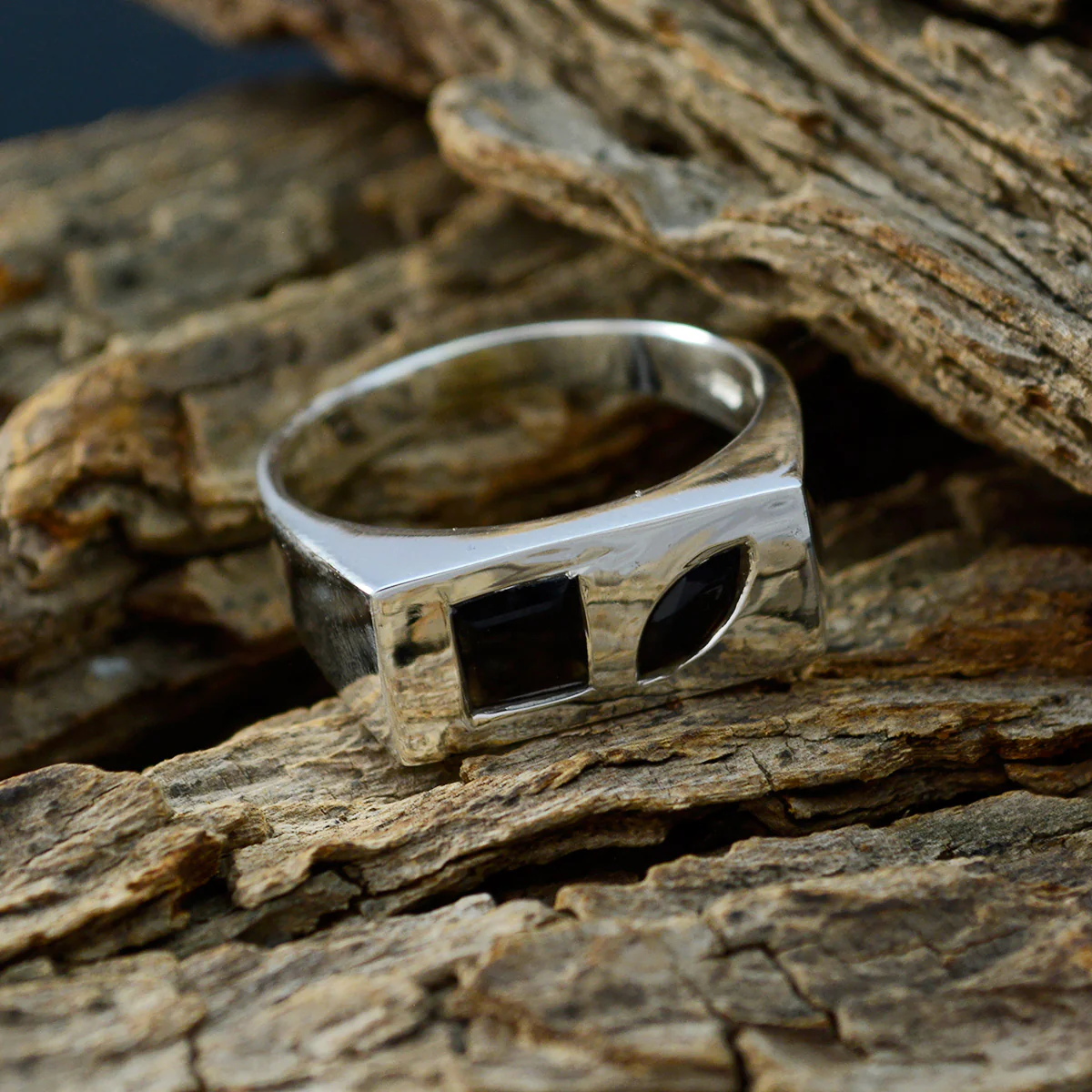 Black Onyx Toi et Moi German Sterling Silver Black Gemstone Tiny Boho Ring Jewelry - Image 4