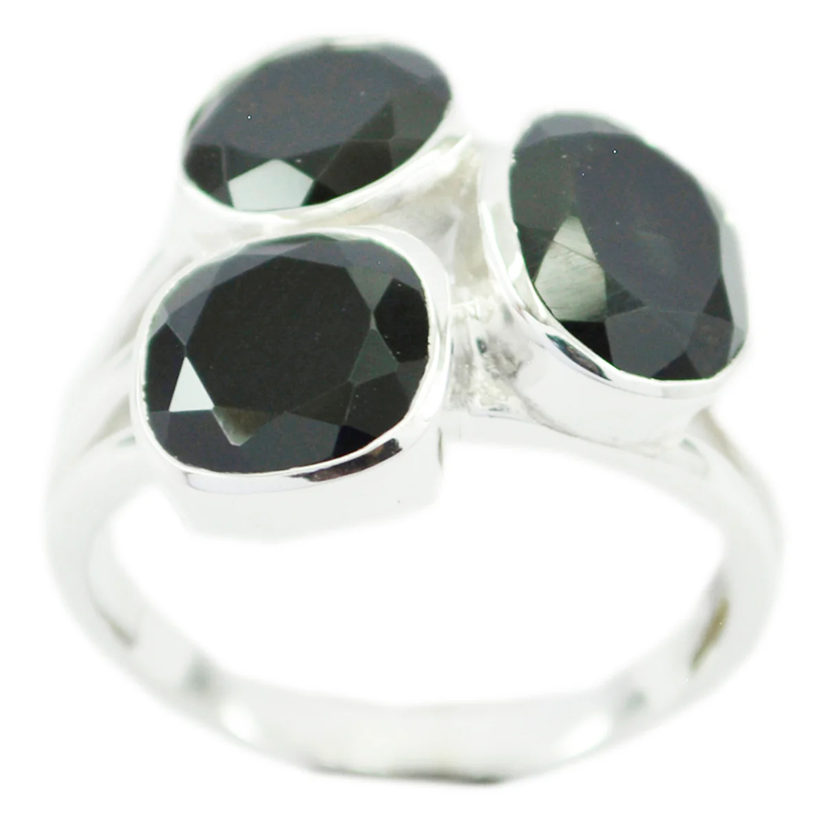 Black Onyx Trilogy Egyptian 92.5 Silver Black Gemstones Mid-weight Romantic Ring Jewelry