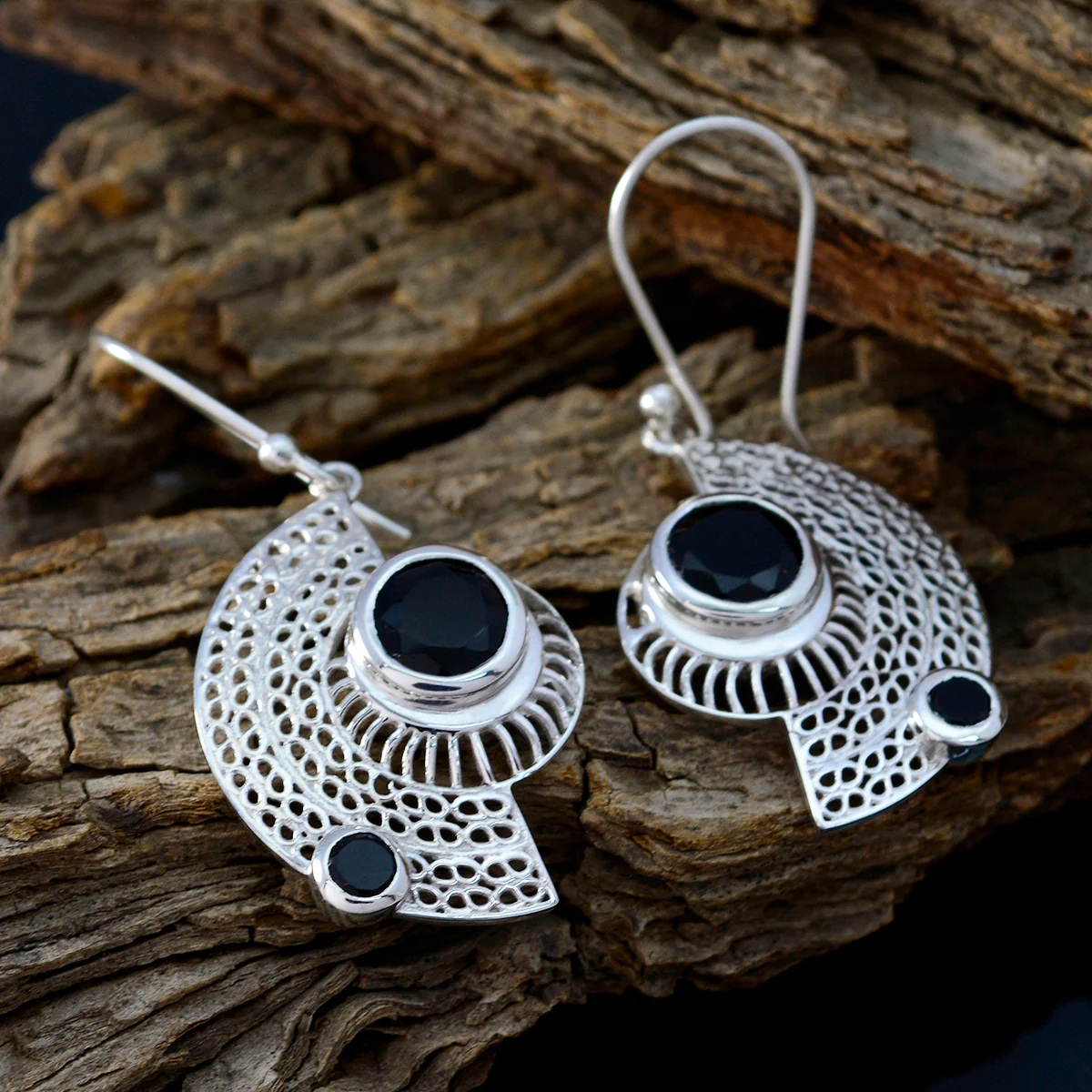 Black Onyx Turkish Giulia multiple Dangle Black 925 Silver Earring - Image 3