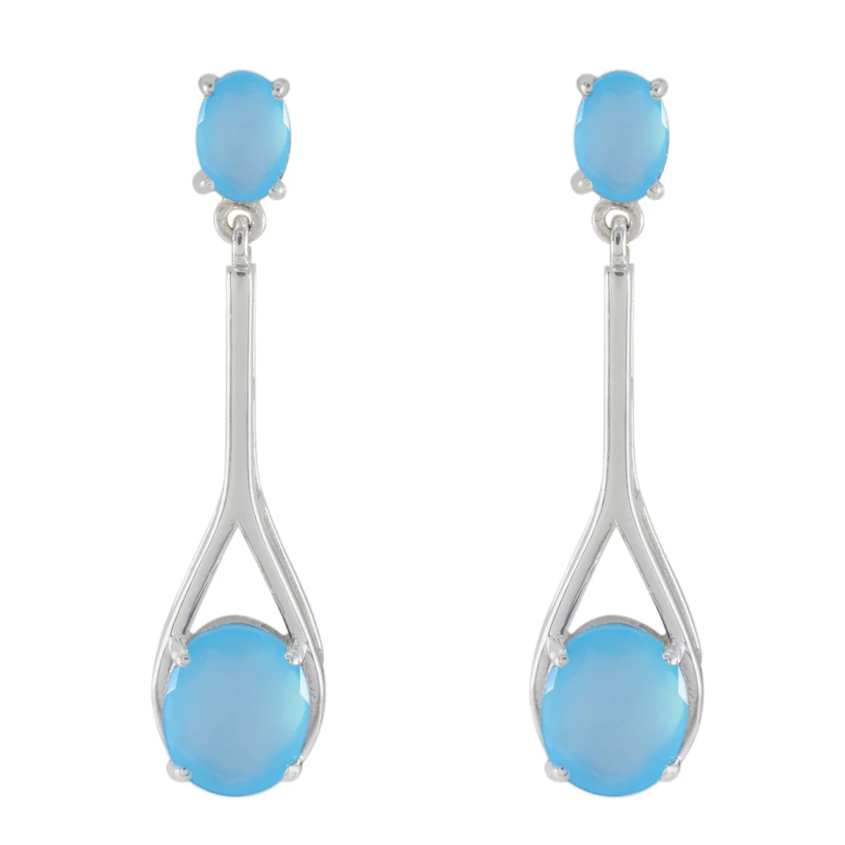 Blue Chalcedony American Jia Toi et Moi Stud Blue Silver Earring