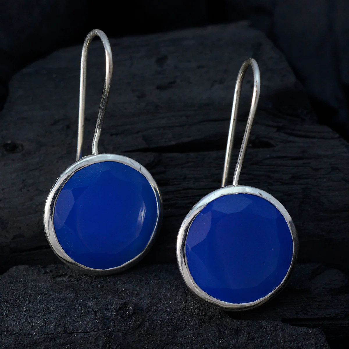 Blue Chalcedony Italian Natalia Solitaire Dangle Blue 92.5 Silver Earring - Image 2