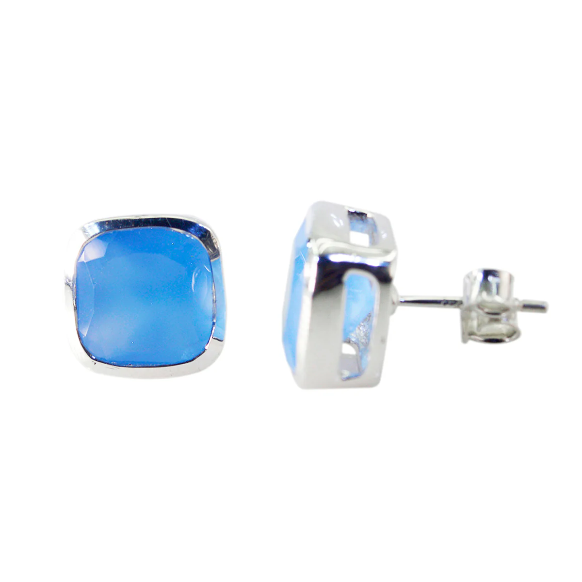 Blue Chalcedony Mexican Noelia Solitaire Stud Blue 925 Sterling Silver Earring - Image 3