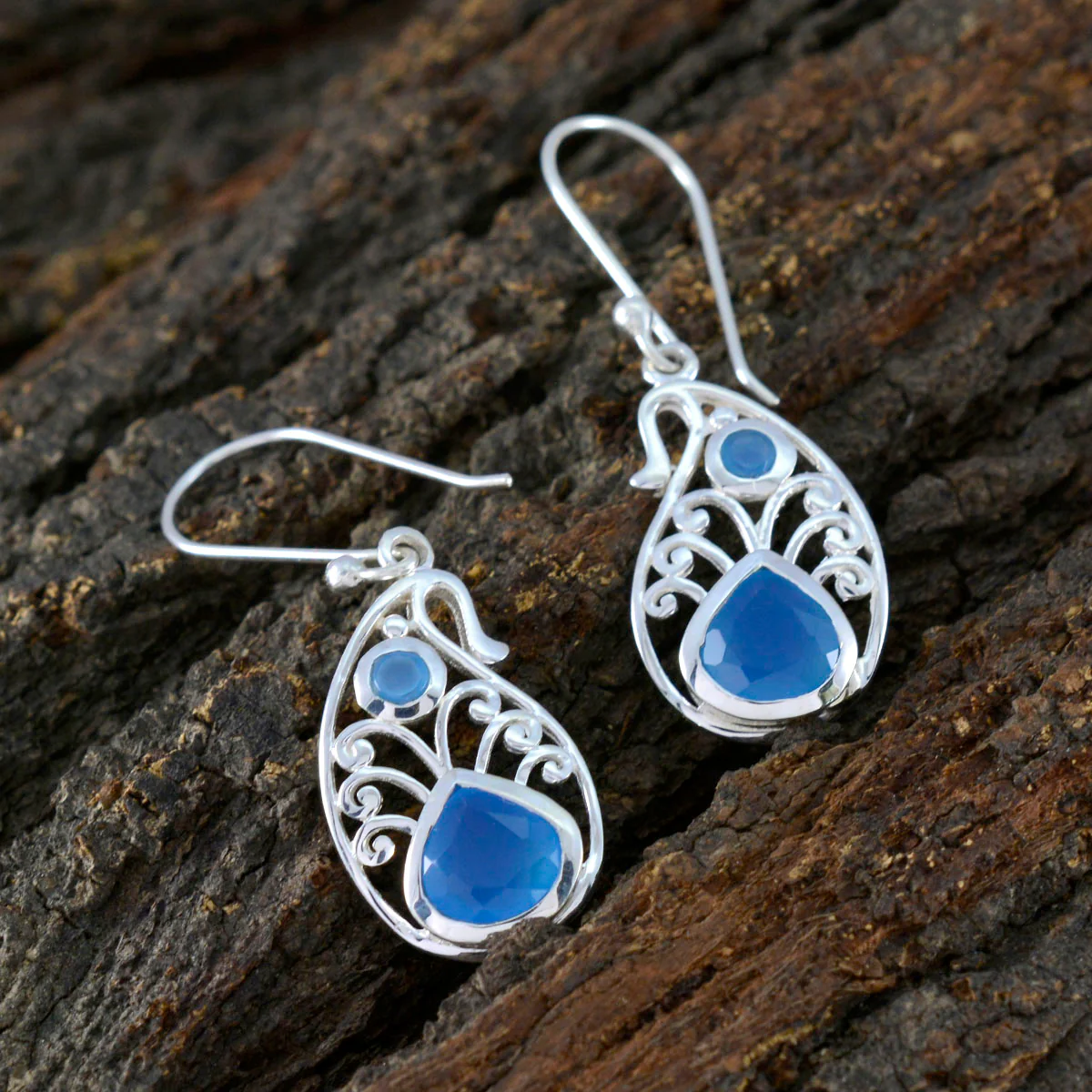 Blue Chalcedony Moroccan Ella multiple Dangle Blue 92.5 Silver Earring - Image 2
