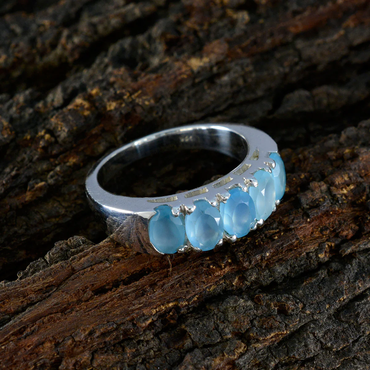 Blue Chalcedony Penta Moroccan Silver Blue Gems Classic Fairytale Band Jewelry - Image 3