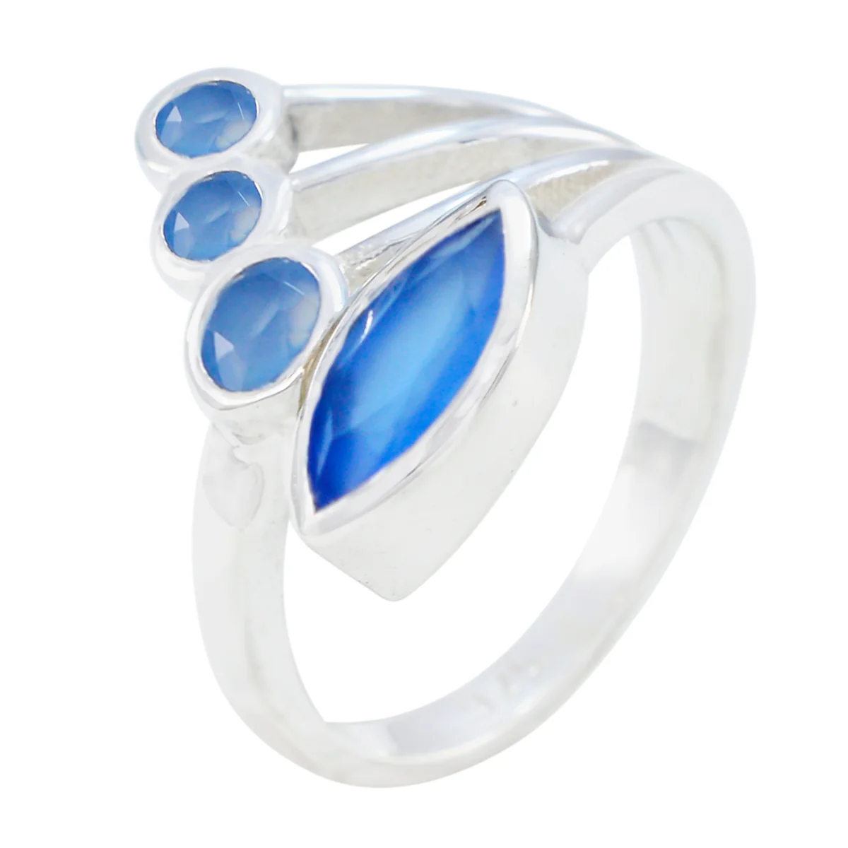 Blue Chalcedony quarter African Silver Blue Gemstones Slim Romantic Ring Jewellery - Image 2