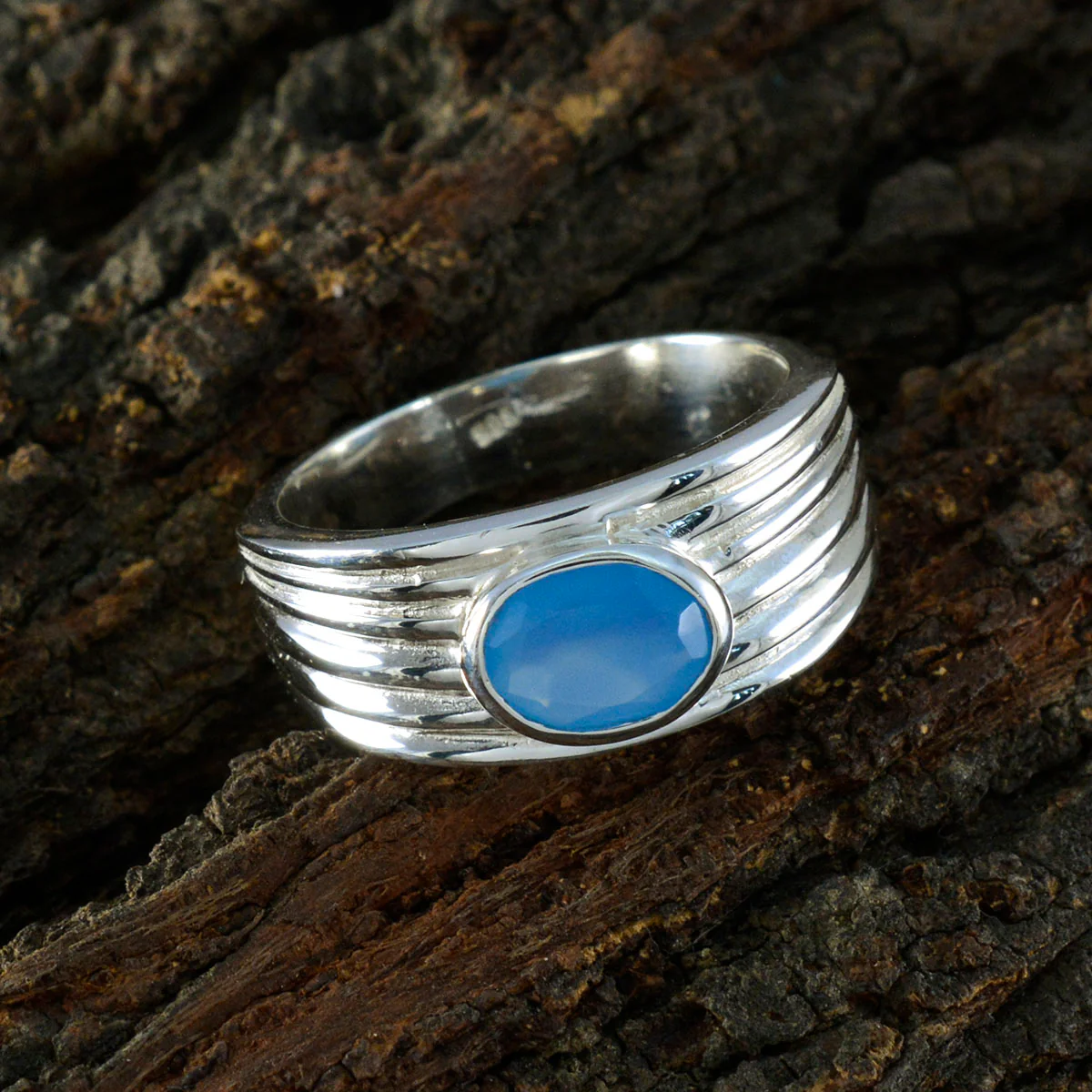 Blue Chalcedony Solitaire African 925 Silver Blue Gems Eye-catching Promise Ring Jewellery - Image 3