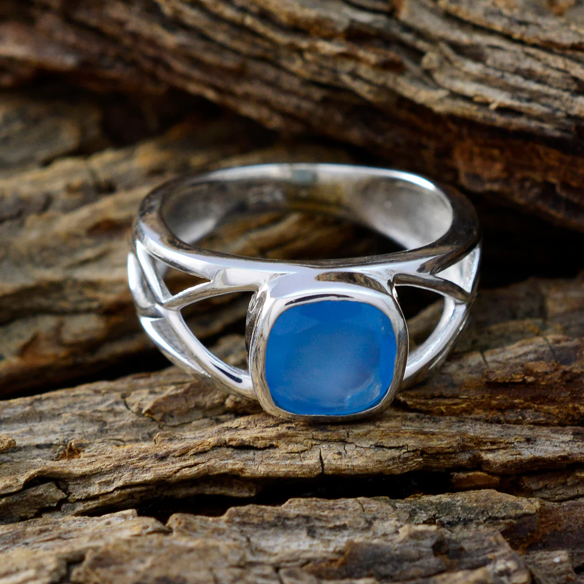 Blue Chalcedony Solitaire African 925 Silver Blue Gems Tiny Abstract Ring Jewellery - Image 3