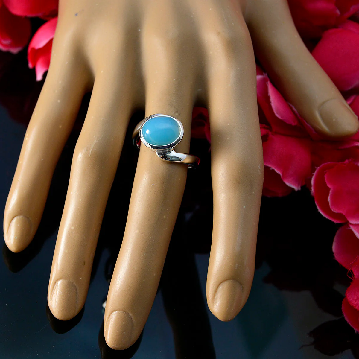 Blue Chalcedony Solitaire African 925 Sterling Silver Blue Gemstones Minimal Contemporary Ring Jewellery - Image 5