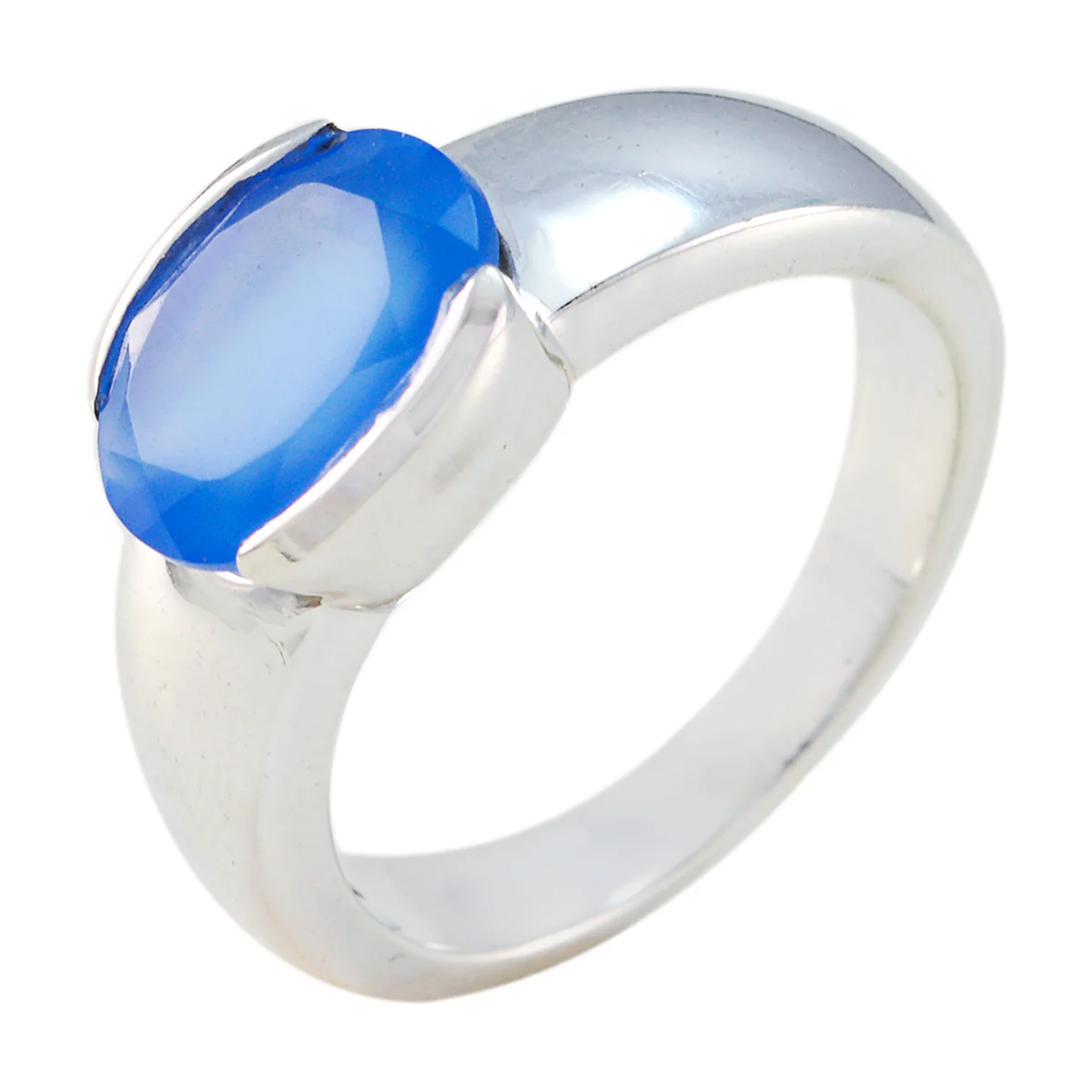 Blue Chalcedony Solitaire African Sterling Silver Blue Gemstones Mid-weight Sophisticated Ring Jewelry - Image 3