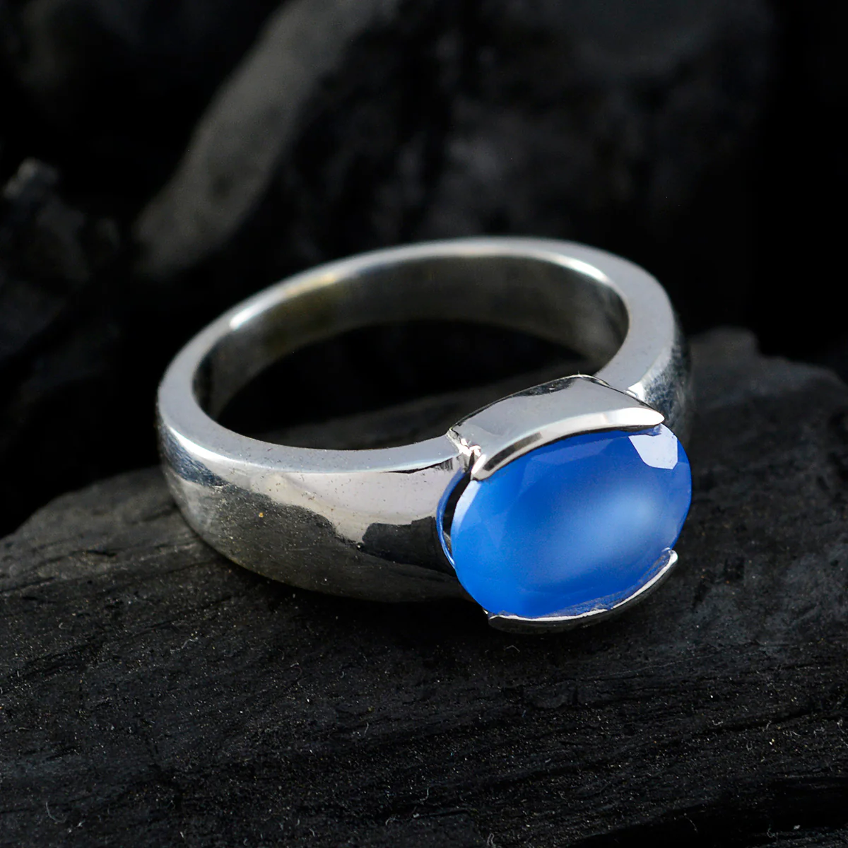 Blue Chalcedony Solitaire African Sterling Silver Blue Gemstones Mid-weight Sophisticated Ring Jewelry - Image 5