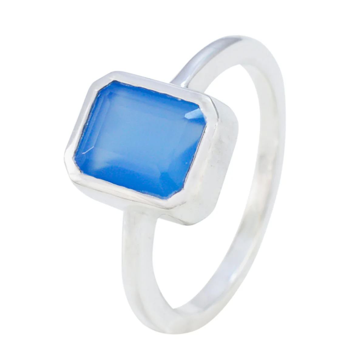 Blue Chalcedony Solitaire American 925 Sterling Silver Blue Gems Whisper-thin Sophisticated Ring Jewelry - Image 2