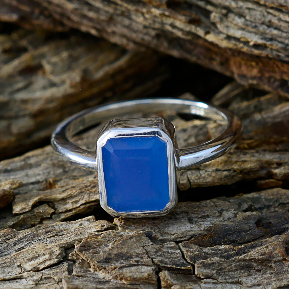 Blue Chalcedony Solitaire American 925 Sterling Silver Blue Gems Whisper-thin Sophisticated Ring Jewelry - Image 3