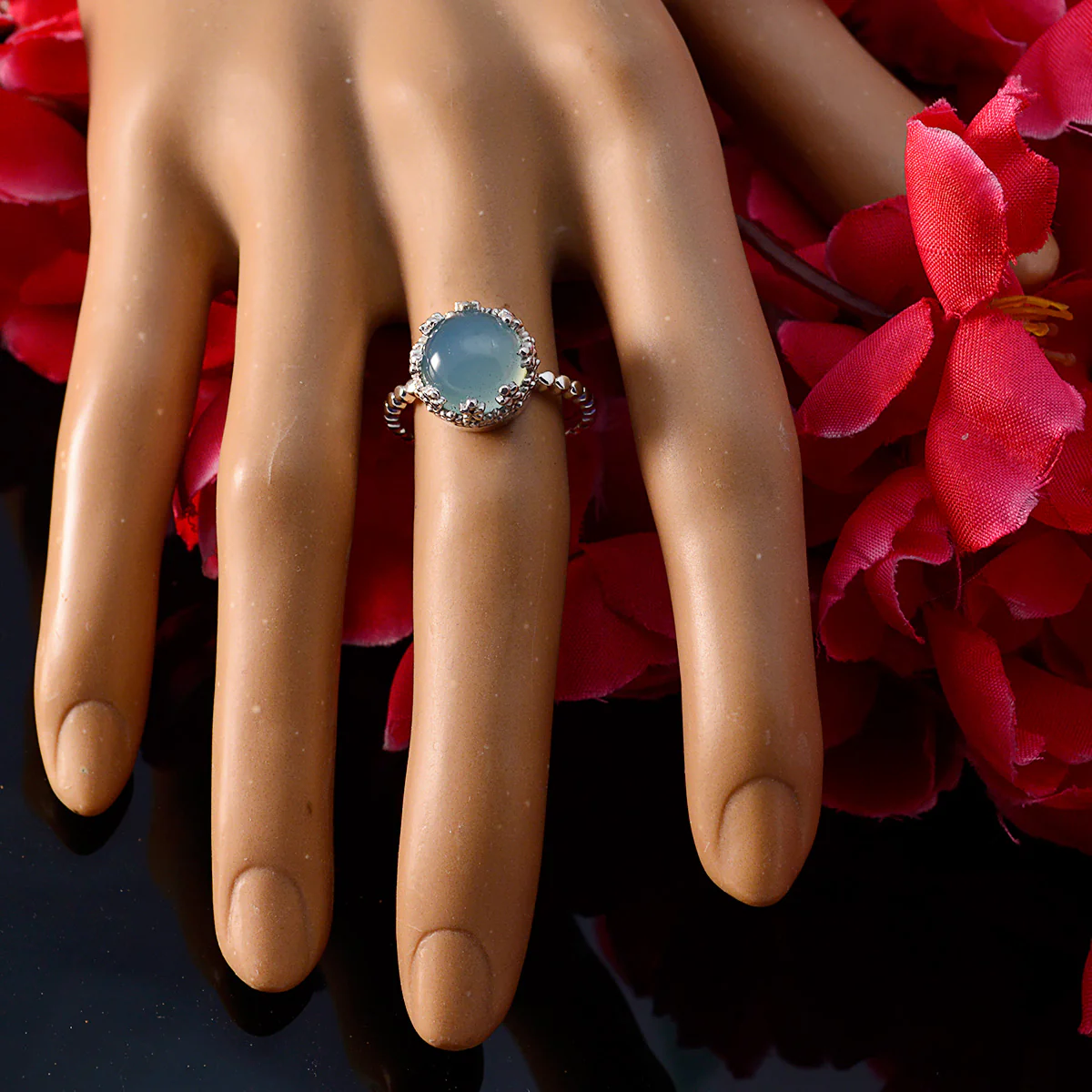 Blue Chalcedony Solitaire Egyptian 92.5 Silver Blue Gems Slim Contemporary Ring Jewellery - Image 5