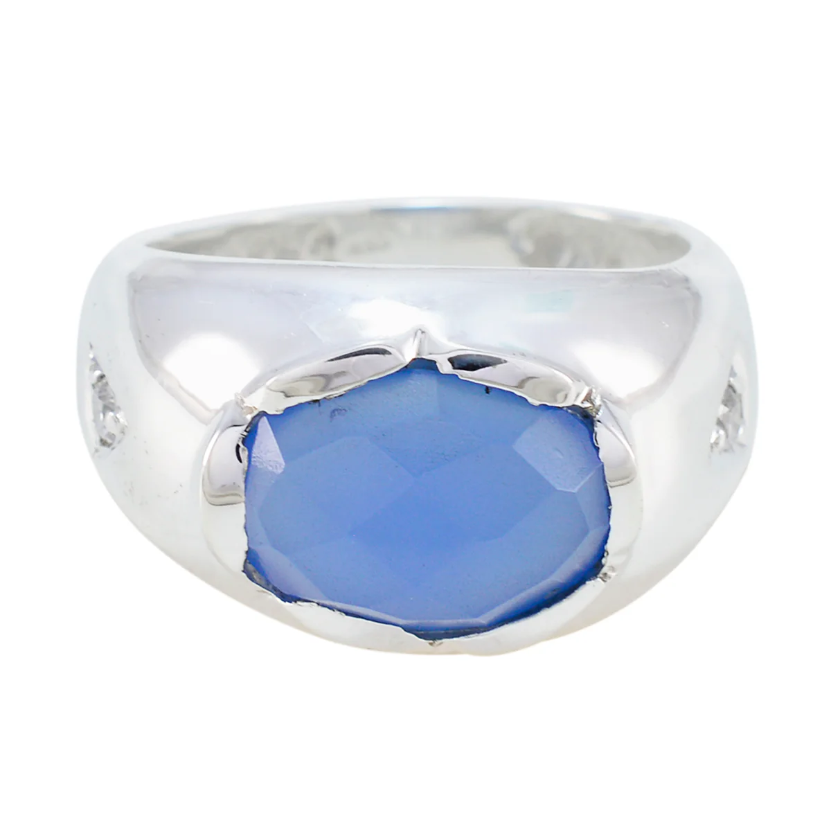Blue Chalcedony Solitaire Egyptian 925 Sterling Silver Blue Gemstone Versatile Boho Ring Jewellery