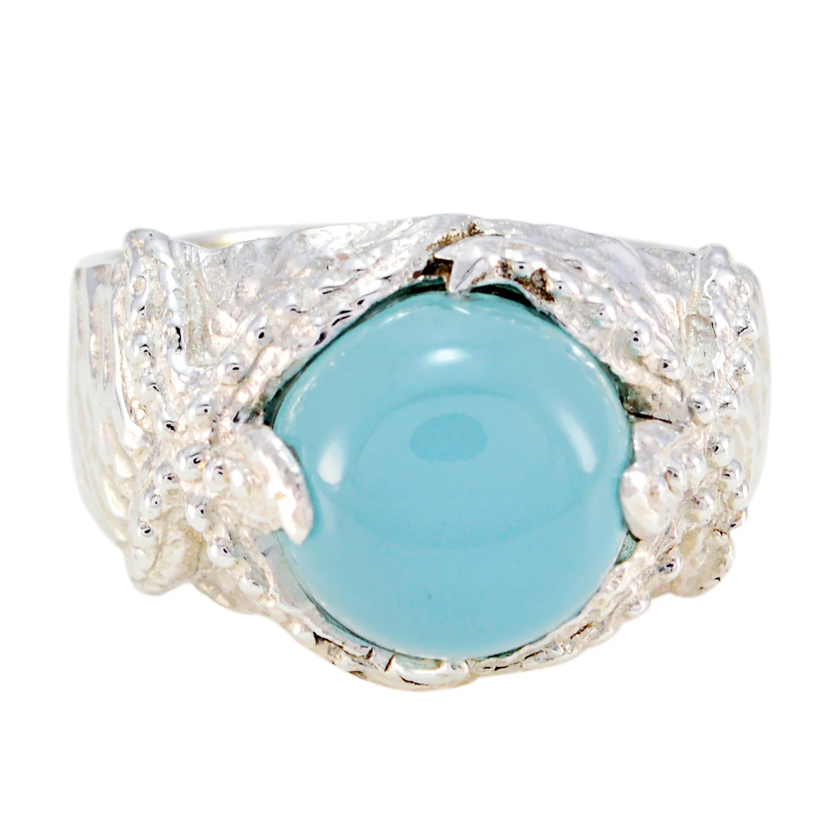 Blue Chalcedony Solitaire French Silver Blue Gemstones Statement Art Deco Ring Jewellery