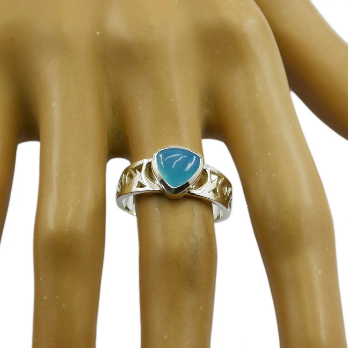 Blue Chalcedony Solitaire French Sterling Silver Blue Gems Classic Fairytale Ring Jewellery - Image 3