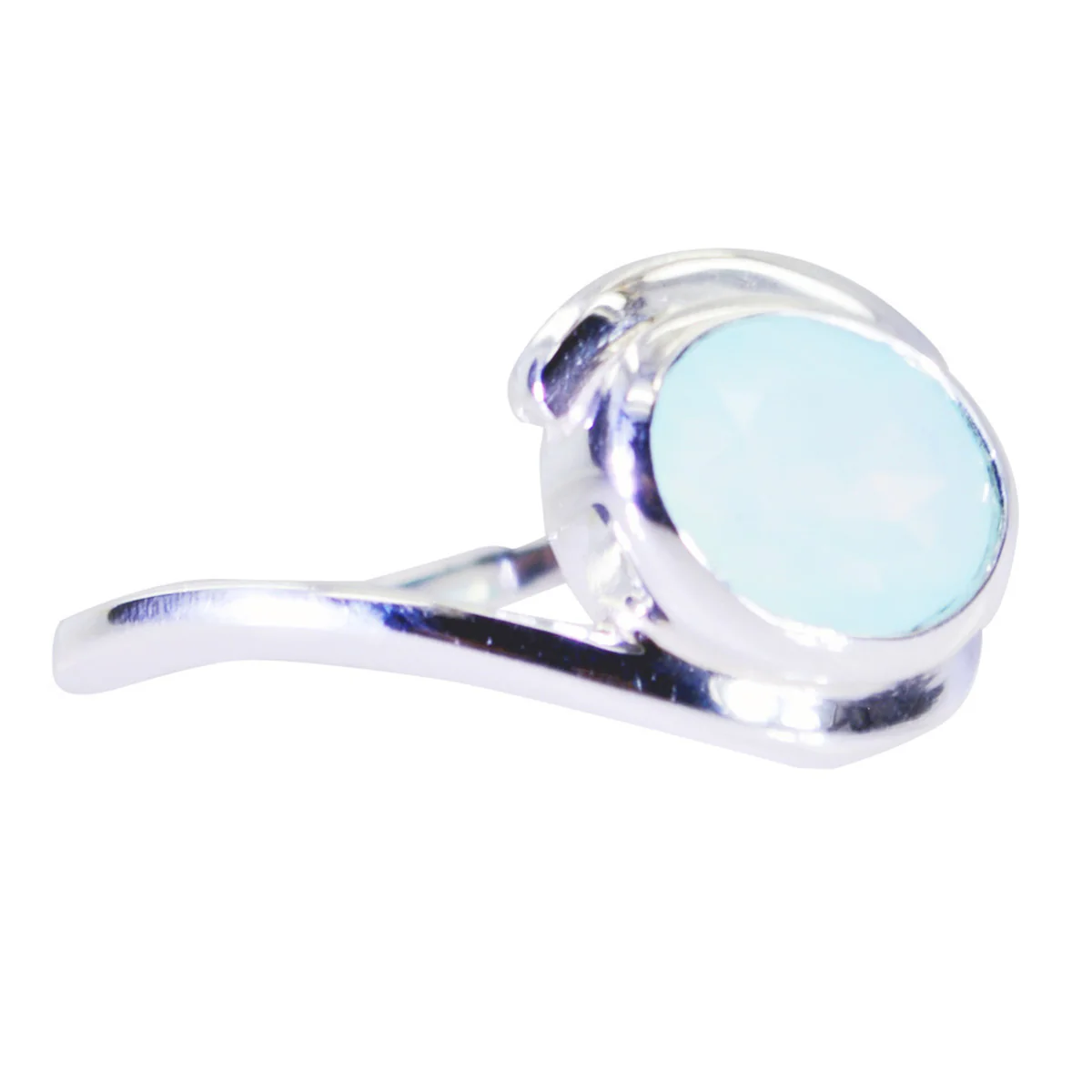 Blue Chalcedony Solitaire French Sterling Silver Blue Gemstones Minimal Ethnic Ring Jewelry - Image 2