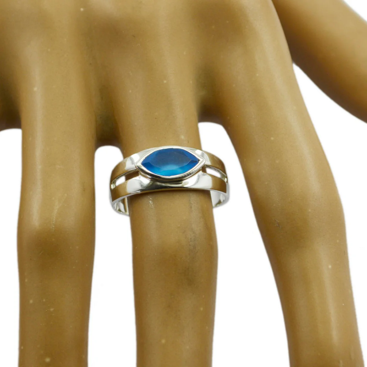 Blue Chalcedony Solitaire German 925 Silver Blue Gems Slim Trendy Ring Jewellery - Image 3