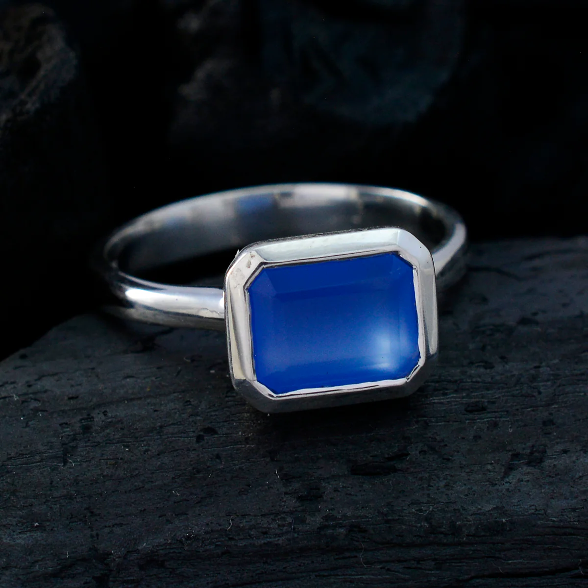 Blue Chalcedony Solitaire German Sterling Silver Blue Gems Tiny Luxurious Ring Jewelry - Image 4