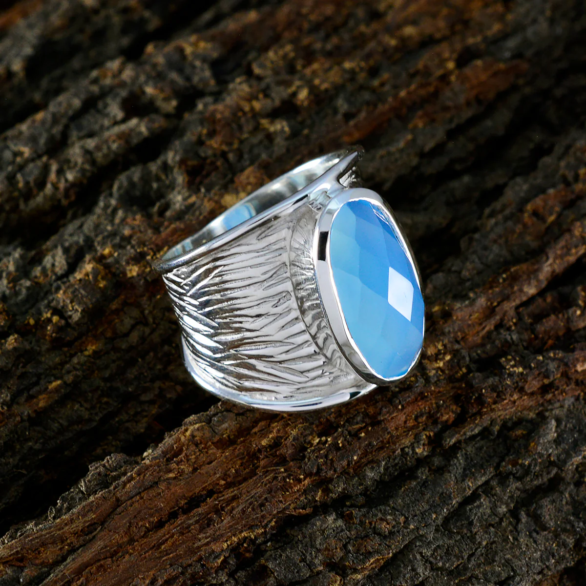Blue Chalcedony Solitaire Italian Sterling Silver Blue Gemstones Statement Heritage Ring Jewellery - Image 3