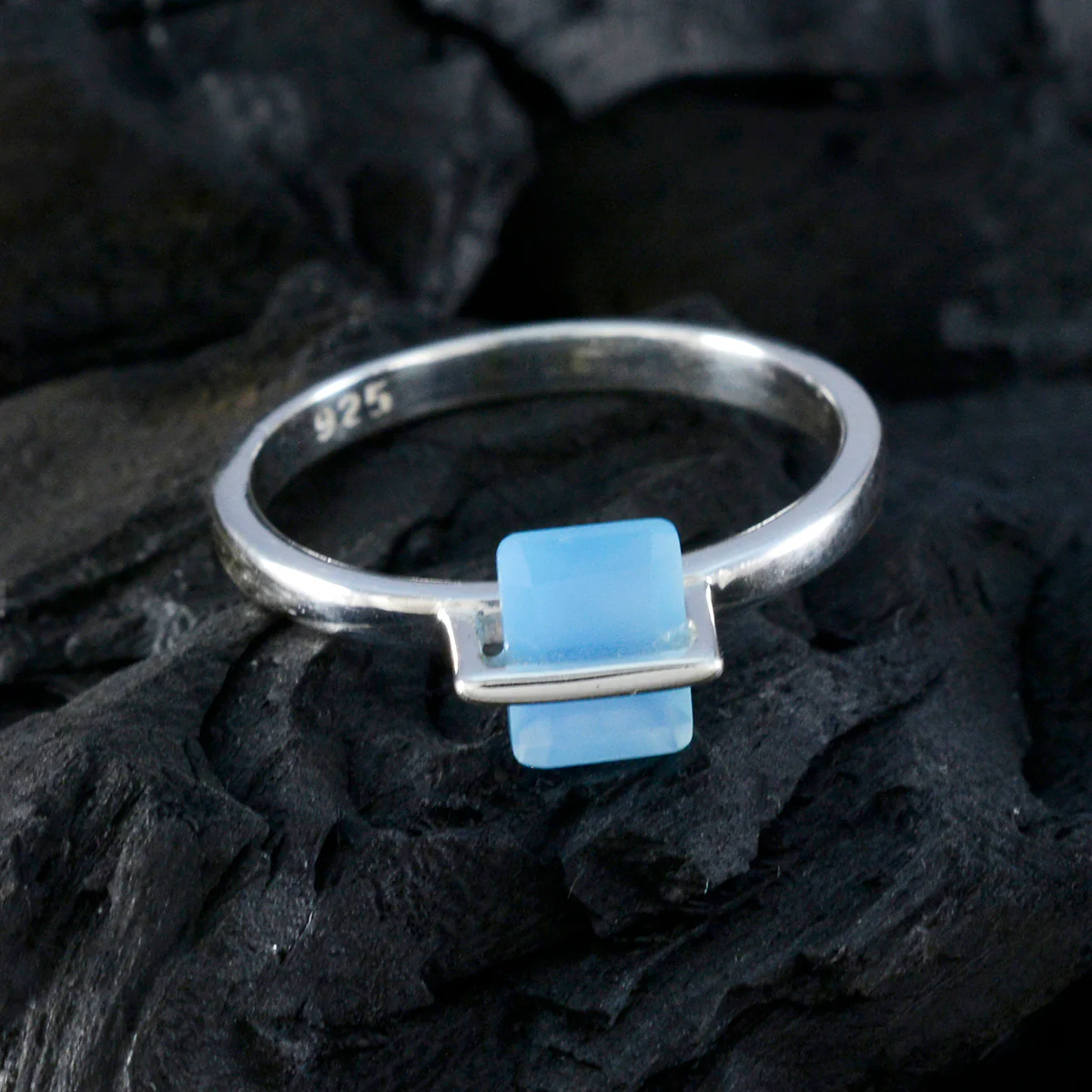 Blue Chalcedony Solitaire Korean 925 Silver Blue Gems Dainty Fairytale Ring Jewellery - Image 4