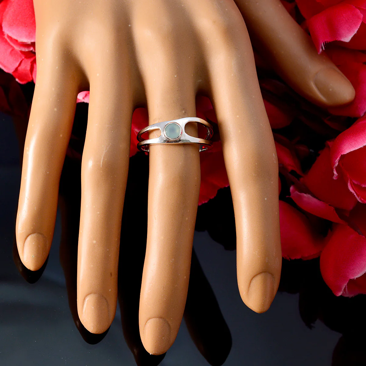 Blue Chalcedony Solitaire Korean 925 Silver Blue Gemstone Dainty Feminine Ring Jewelry - Image 5