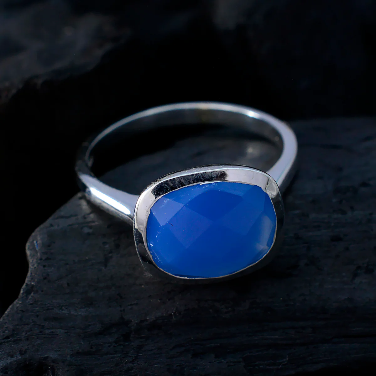 Blue Chalcedony Solitaire Moroccan 925 Silver Blue Gemstone Minimal Boho Ring Jewellery - Image 4