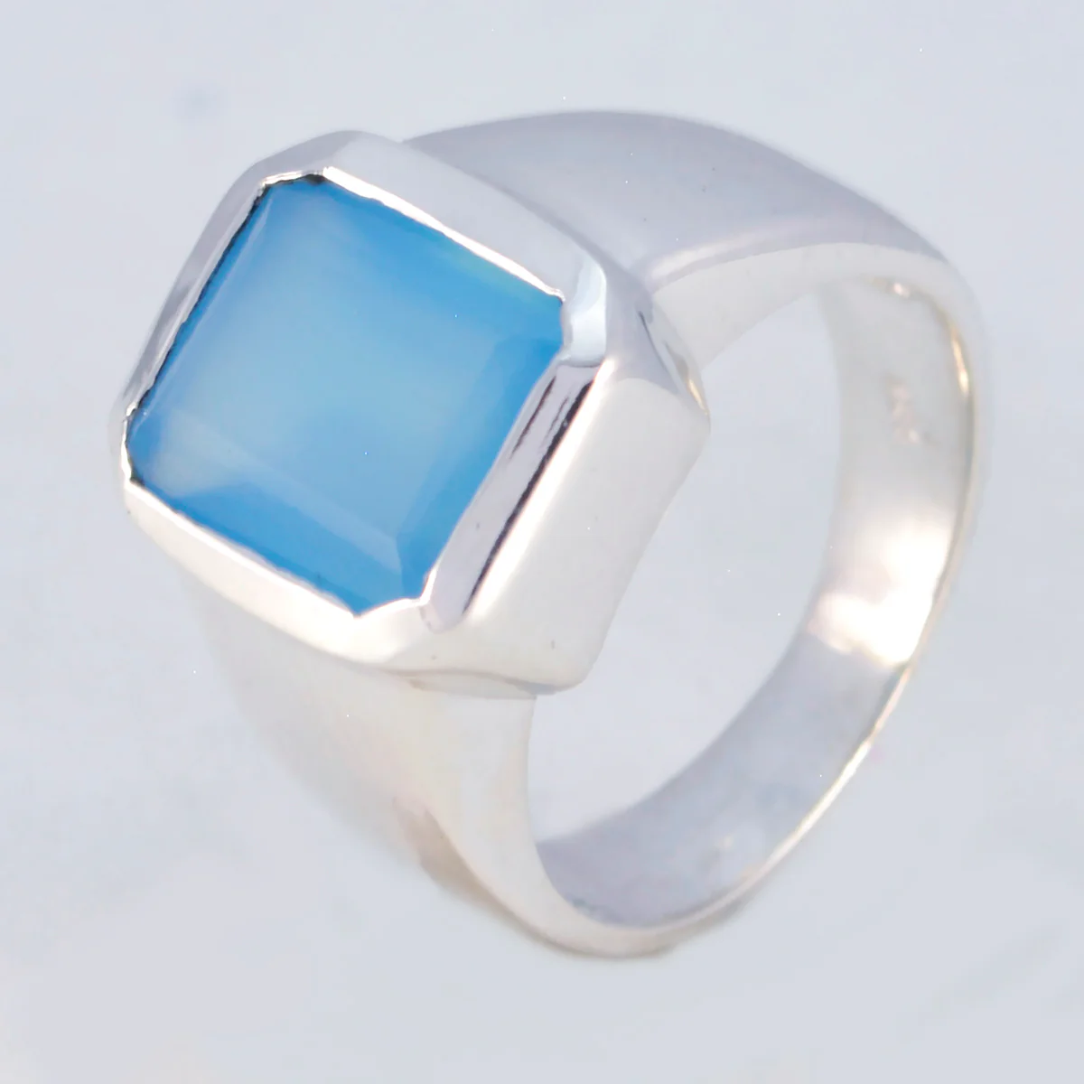 Blue Chalcedony Solitaire Russian 925 Sterling Silver Blue Gems Mid-weight Signet Ring Jewellery - Image 2
