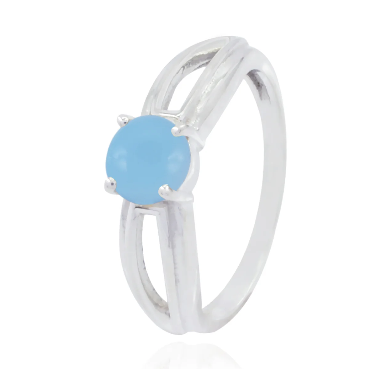 Blue Chalcedony Solitaire Turkish 925 Sterling Silver Blue Gems Dainty Modern Ring Jewellery - Image 3