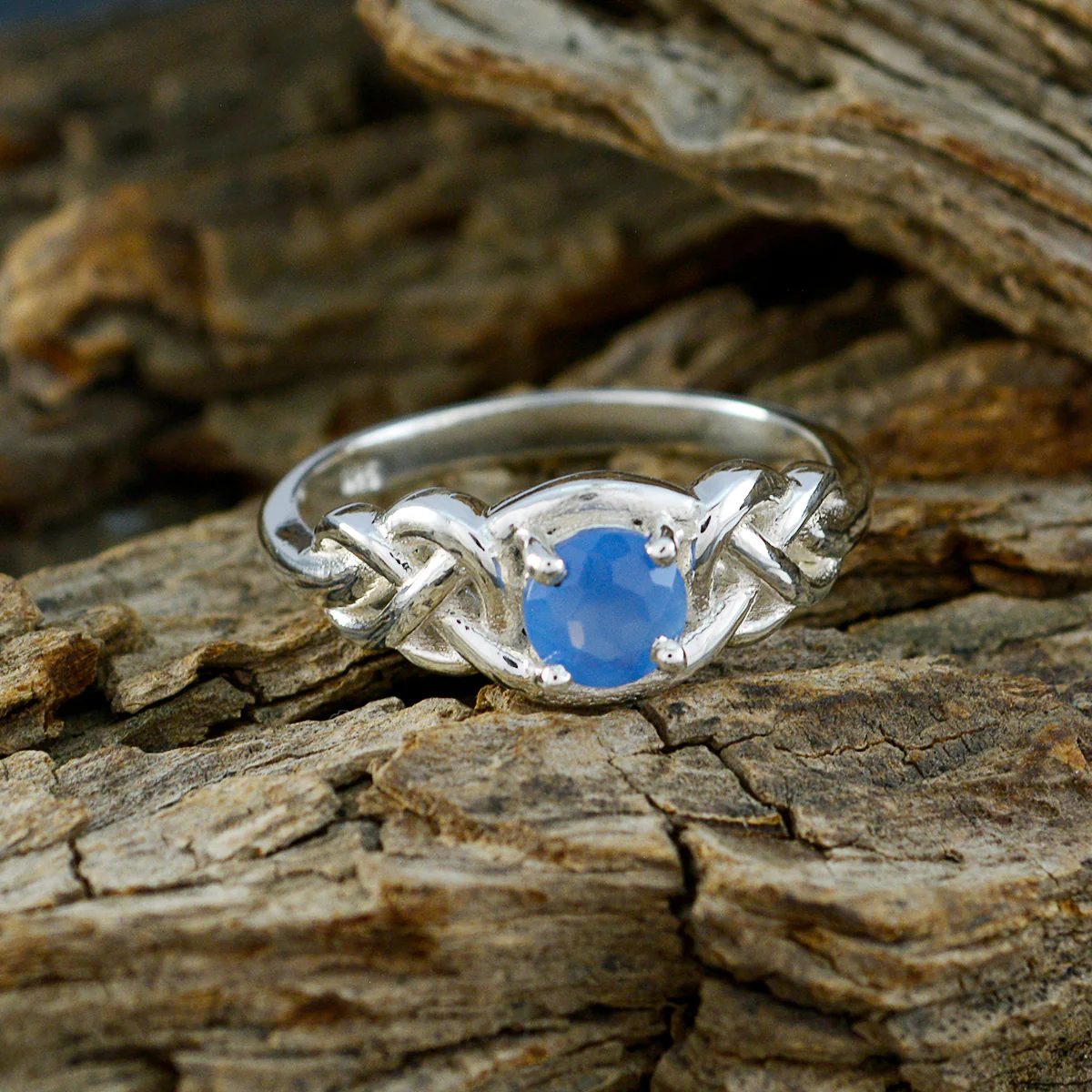 Blue Chalcedony Solitaire Turkish Silver Blue Gemstone Dainty Feminine Ring Jewellery - Image 3