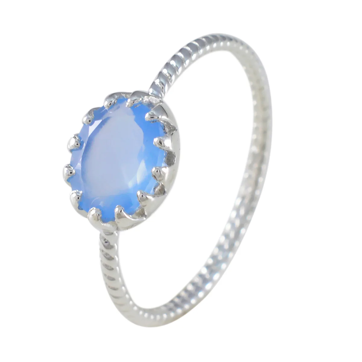 Blue Chalcedony Solitaire Turkish Sterling Silver Blue Gemstone Elegant  Twist Ring Jewellery - Image 2